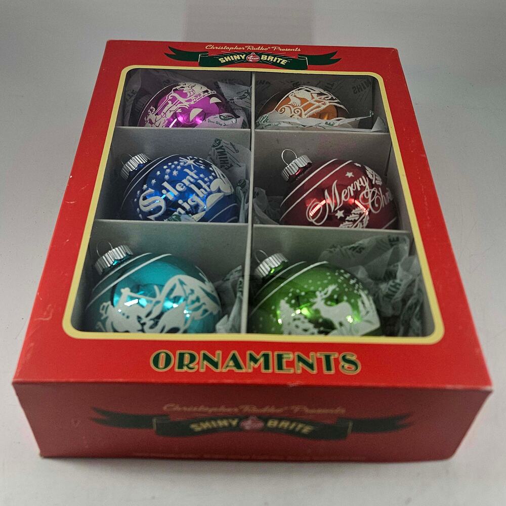 Christopher Radko Shiny Brite flocked design Christmas Tree Ornament Set